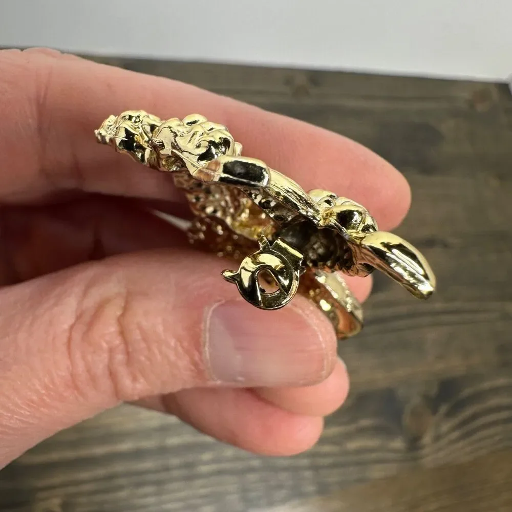 Vintage French Poodle Brooch Pin Gold Tone Faux Pearls‎ Red Rhinestone Dog